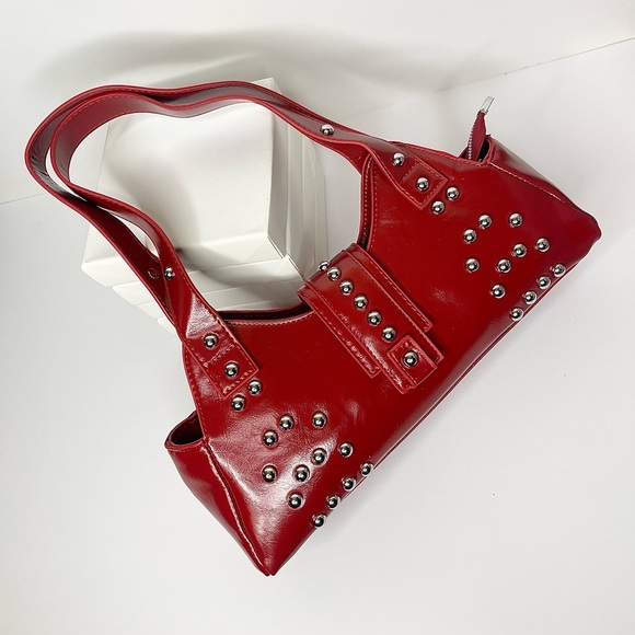 Red Studded Handbag - Picture 2 of 5